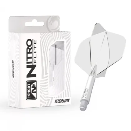 Darts toll és szár egyben Red Dragon Nitro Flite fehér-átlátszó, standard toll és rövid szár