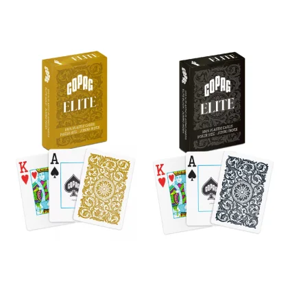12 csomag PÓKER KÁRTYA 100% PLASZTIK, COPAG ELITE POKER JUMBO NAGY SZÁMMAL (6 DB ARANY + 6 DB FEKETE HÁTLAPPAL)