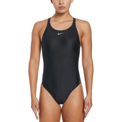 Női egyrészes fürdőruhák NIKE SWIM LOGO TAPE FASTBACK OP BLAC-BLACK