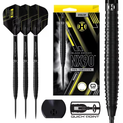 DART SZETT STEEL HARROWS NX90 Quick Point BLACK EDITION 21G, 90% WOLFRAM