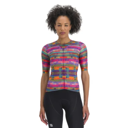 Női rövid ujjú kerékpáros mez SPORTFUL Glitch w bomber jersey, multicolor black
