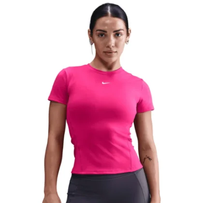 Női rövid ujjú edzőpóló NIKE W NK ONE FTTD SS TOP RUSH PINK WHITE