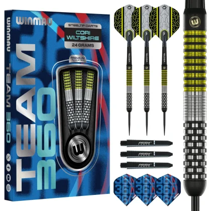 darts szett Winmau Team 360 Cori Wiltshire steel 24g, 90% wolfram