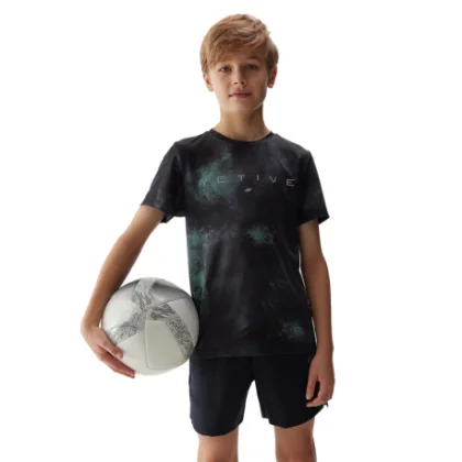Fiú edzőpóló rövid ujjú 4F JUNIOR TSHIRT FNK-4FJWSS24TFTSM694-41A-GREEN ALLOVER