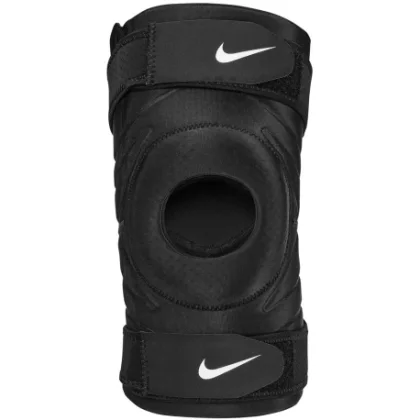 Fitnesz védő NIKE PRO OPEN KNEE SLEEVE WITH STRAP BLACK WHITE