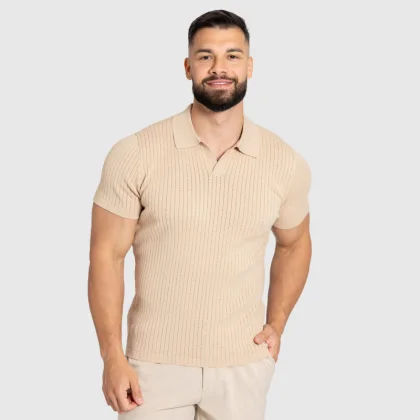 Férfi póló Iron Aesthetics Polo Knit, bézs