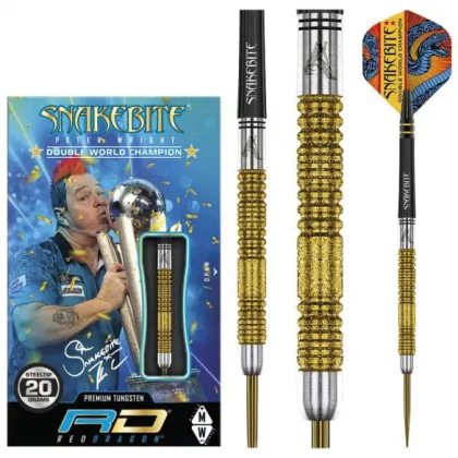 DART SZETT RED DRAGON STEEL PETER WRIGHT DOUBLE WORLD CHAMPION GOLD PLUS 22g, 90%