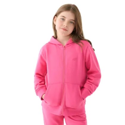 Lány kapucnis pulóver cipzárral 4F JUNIOR SWEATSHIRT-JWMM00TSWSF1315-55S-HOT PINK