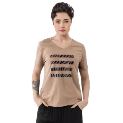 Női rövid ujjú V-nyakú póló VOLCANO T-FOUR-BEIGE