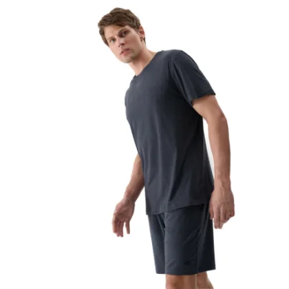 Férfi rövid ujjú edzőpóló 4F TSHIRT FNK M1344-22M-ANTHRACITE MELANGE
