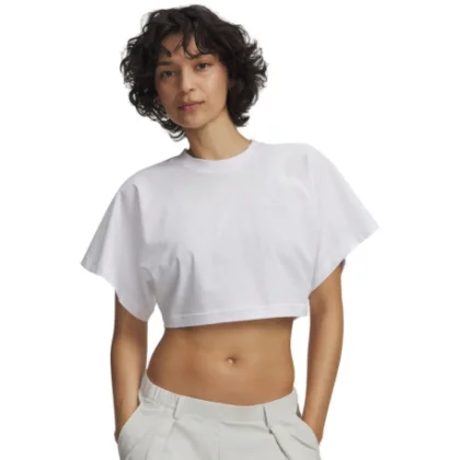 Női rövid ujjú póló UNDER ARMOUR Cropped Script SS Tee-WHT
