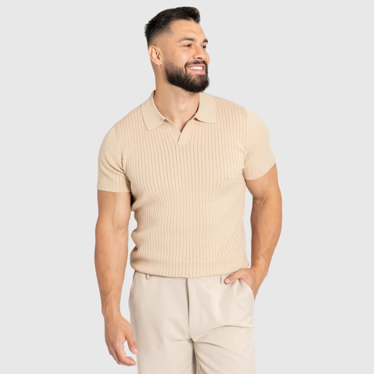 Férfi póló Iron Aesthetics Polo Knit, bézs · záber 2