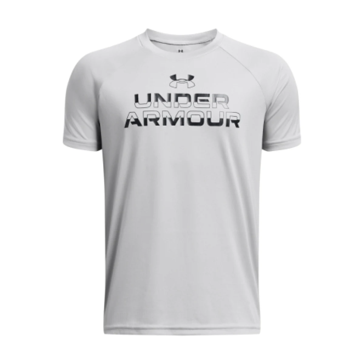 Fiú edzőpóló rövid ujjú UNDER ARMOUR UA Tech Split Wordmark SS-GRY · záber 1