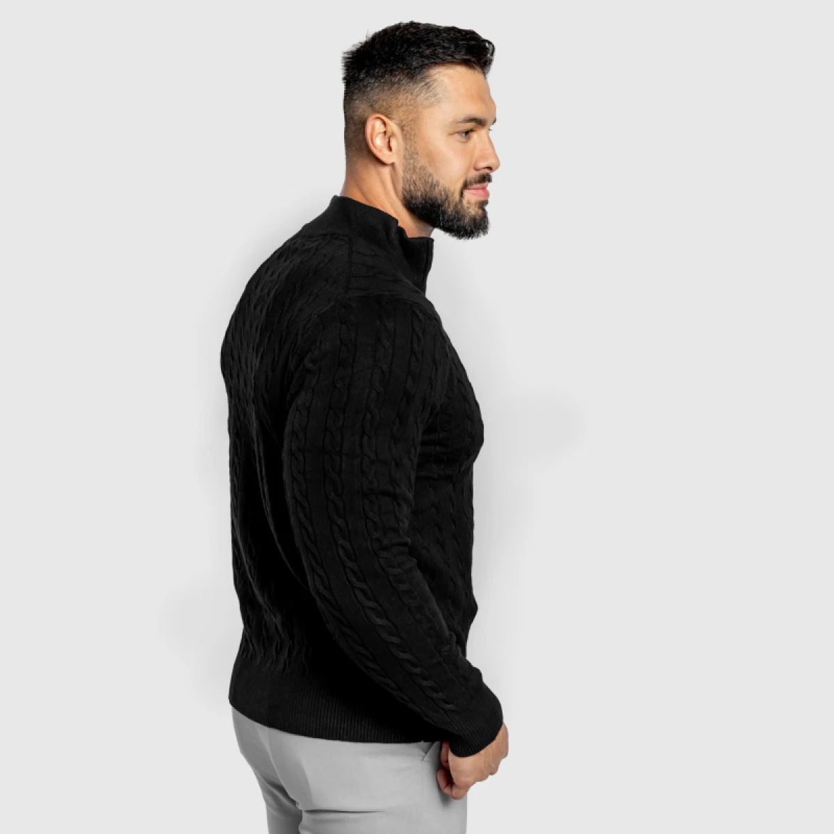 Férfi kötött pulóver Iron Aesthetics Cable Knit, fekete · záber 4