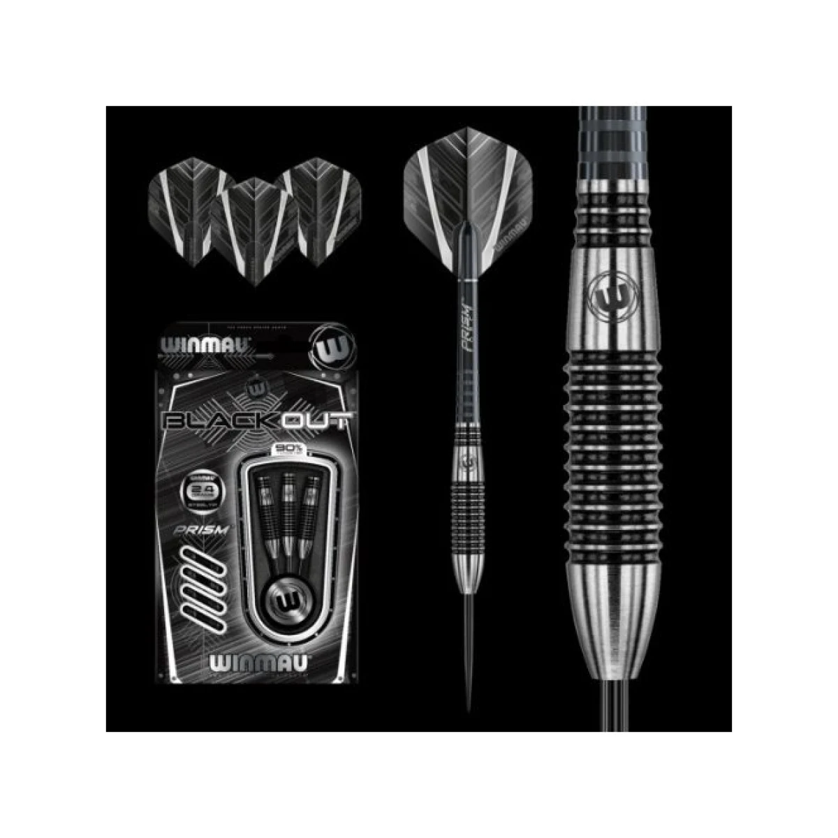 Dart szett Winmau steel BLACKOUT 90% wolfram 24g gravírozott · záber 2
