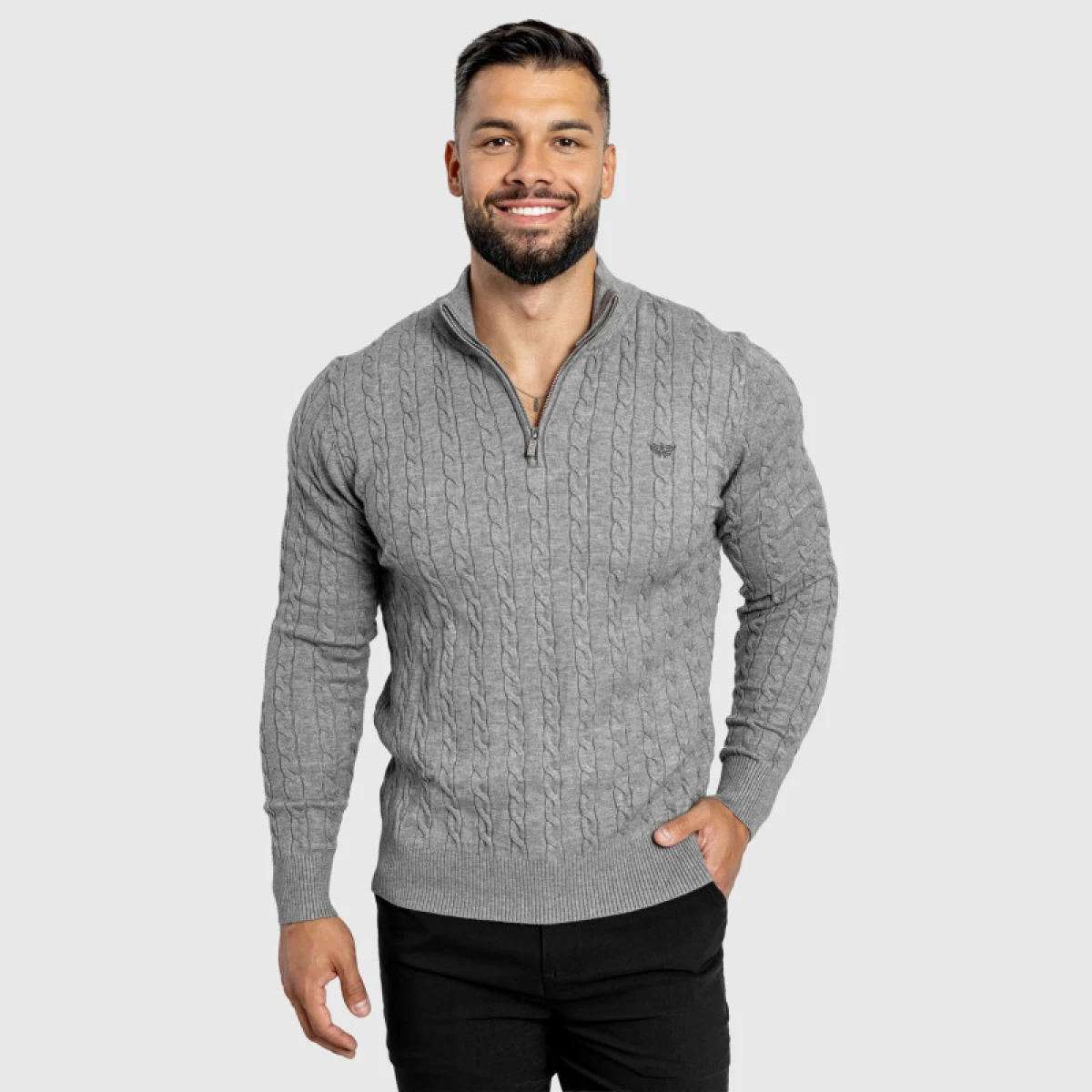 Férfi kötött pulóver Iron Aesthetics Cable Knit, szürke · záber 4