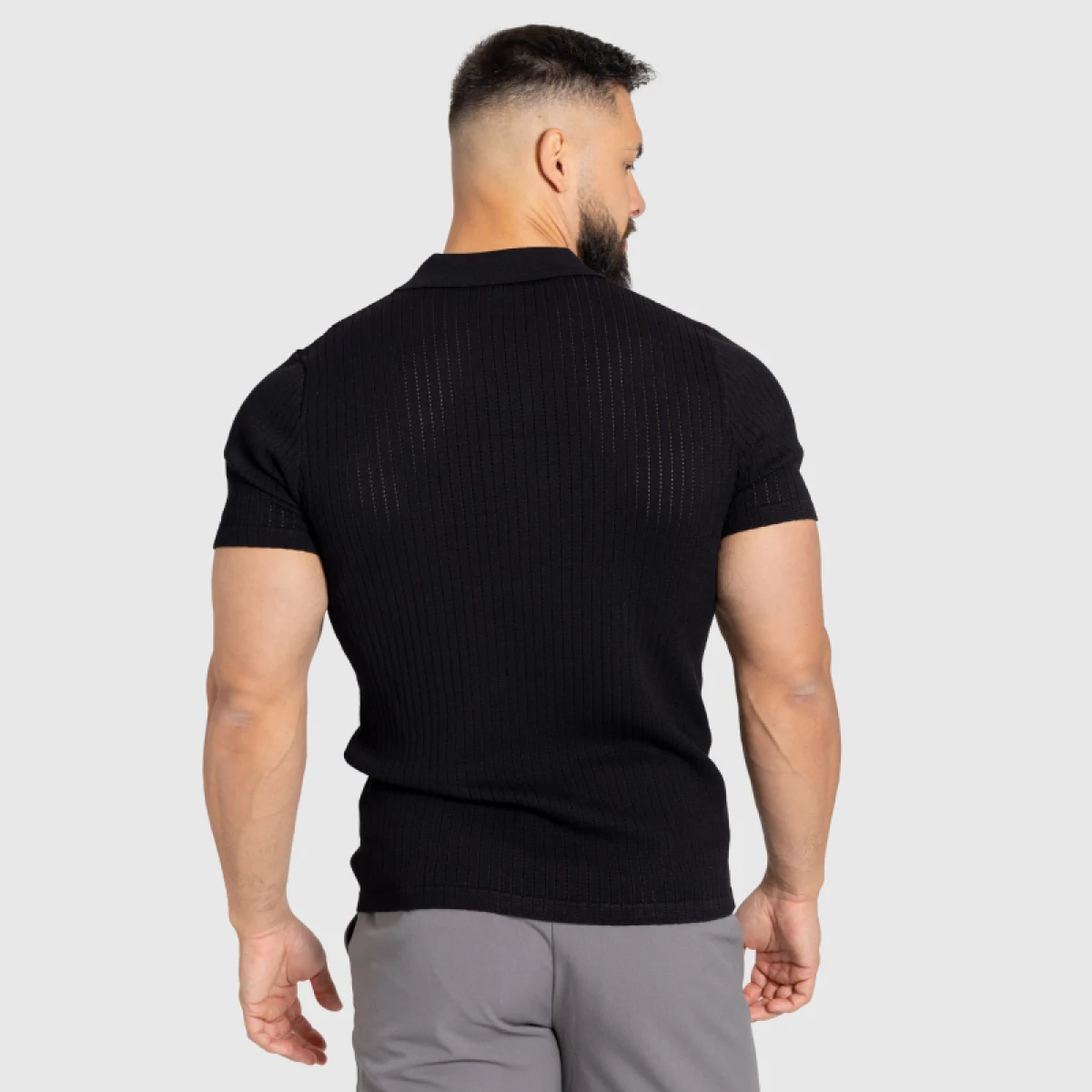 Férfi póló Iron Aesthetics Polo Knit, fekete · záber 4