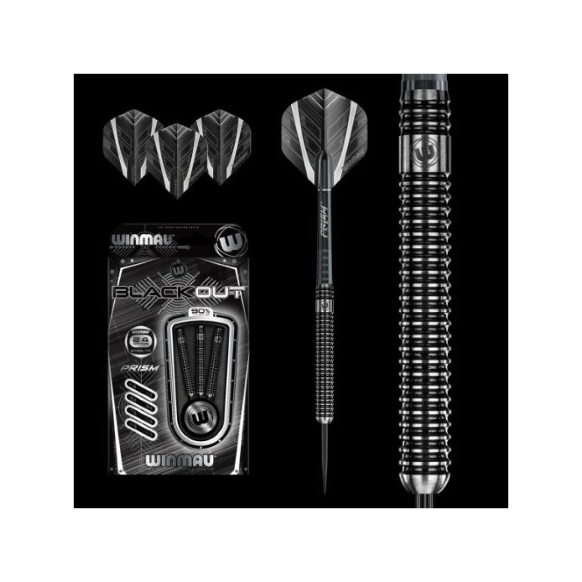 Dart szett Winmau steel BLACKOUT 90% wolfram 24g gravírozott · záber 8