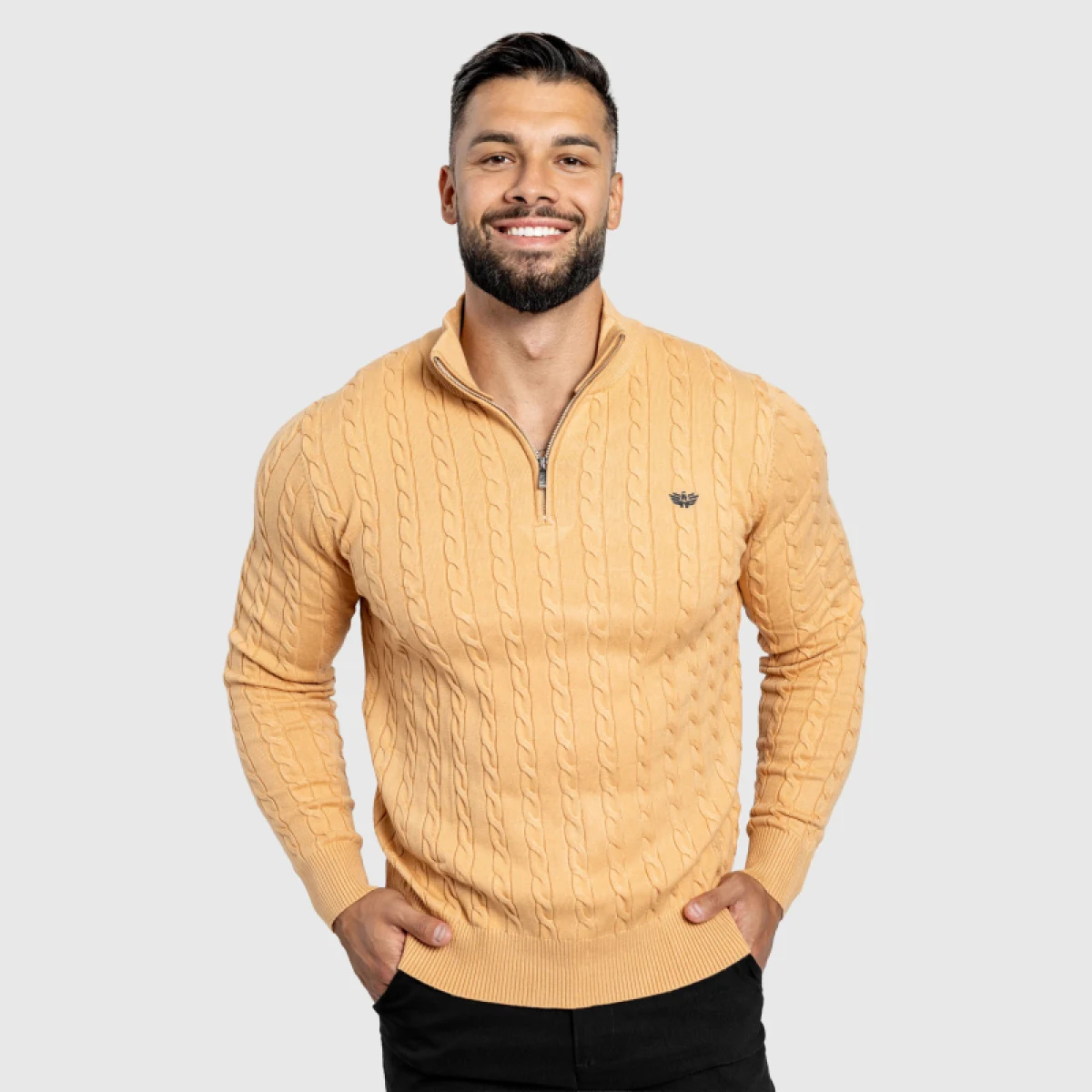Férfi kötött pulóver Iron Aesthetics Cable Knit, camel · záber 2