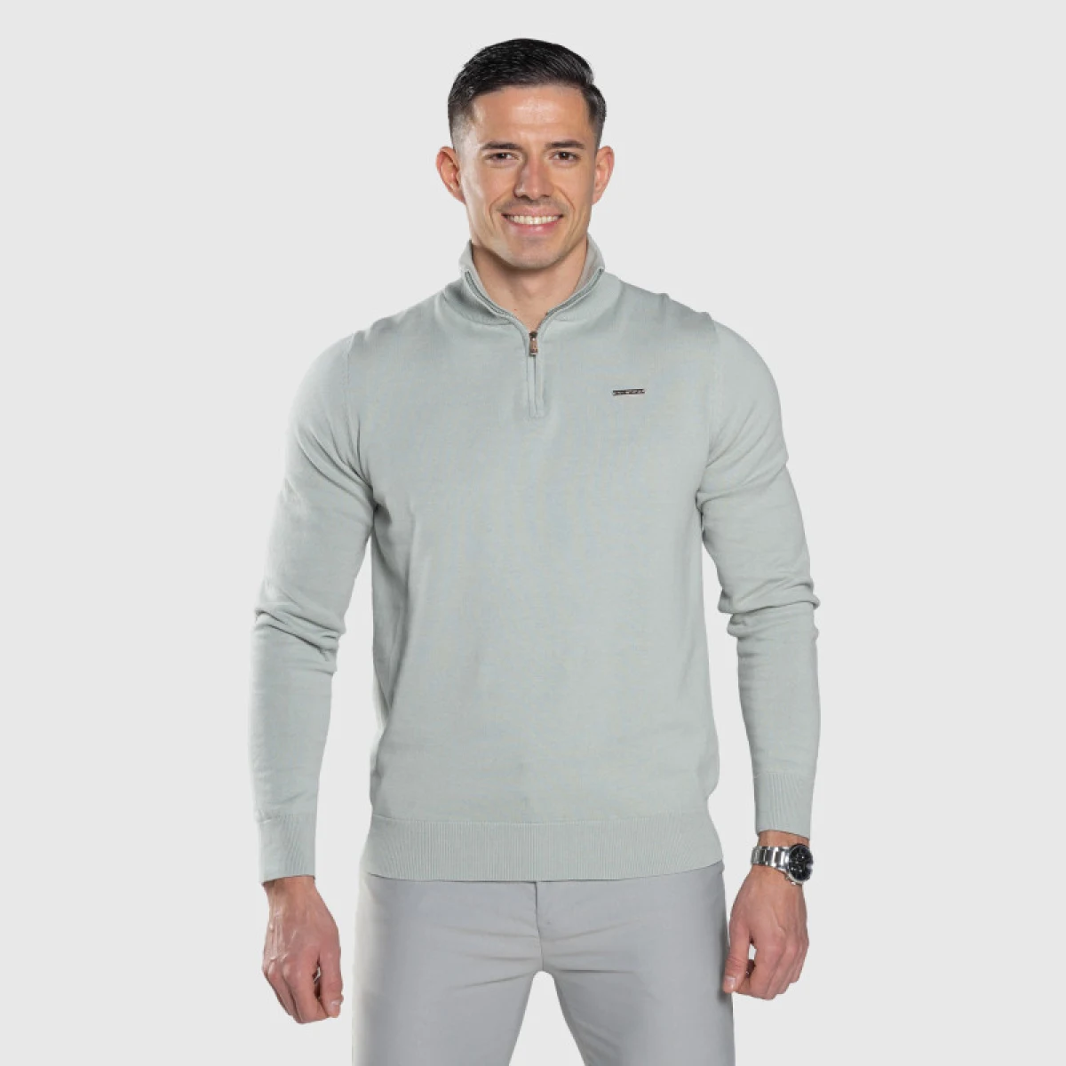 Kötött pulóver cipzárral Iron Aesthetics Tomas, sage zöld · záber 2