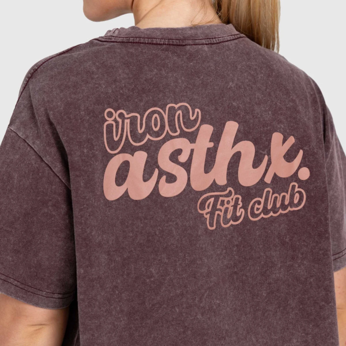 Női oversized póló Iron Aesthetics Fit club, washed burgundy · záber 5