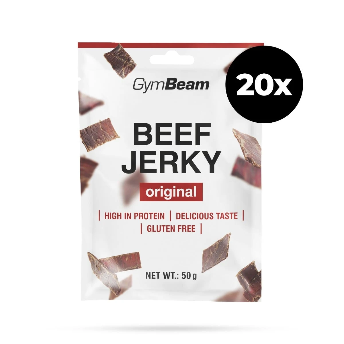 GymBeam Beef Jerky szárított marhahús - Íz: Eredeti | Vek: Felnőtt | Tömeg: 0,05 g | Csomag: 50 · záber 2