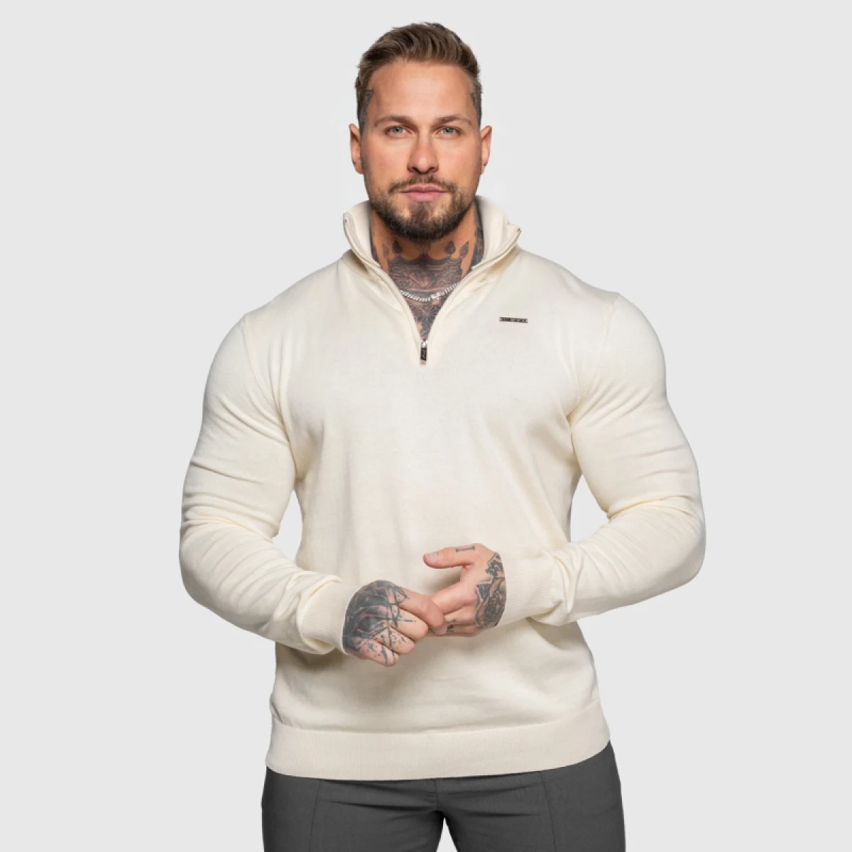 Kötött pulóver cipzárral Iron Aesthetics Tomas, bézs · záber 3