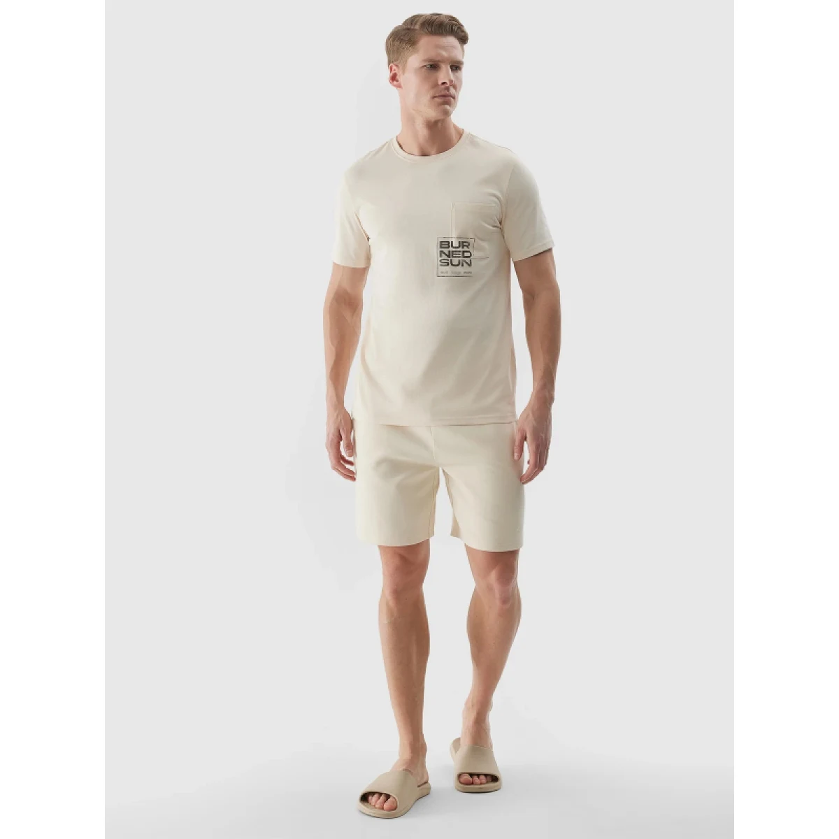 Férfi rövid ujjú póló 4F TSHIRT-4FWSS24TTSHM1284-83S-BEIGE · záber 4