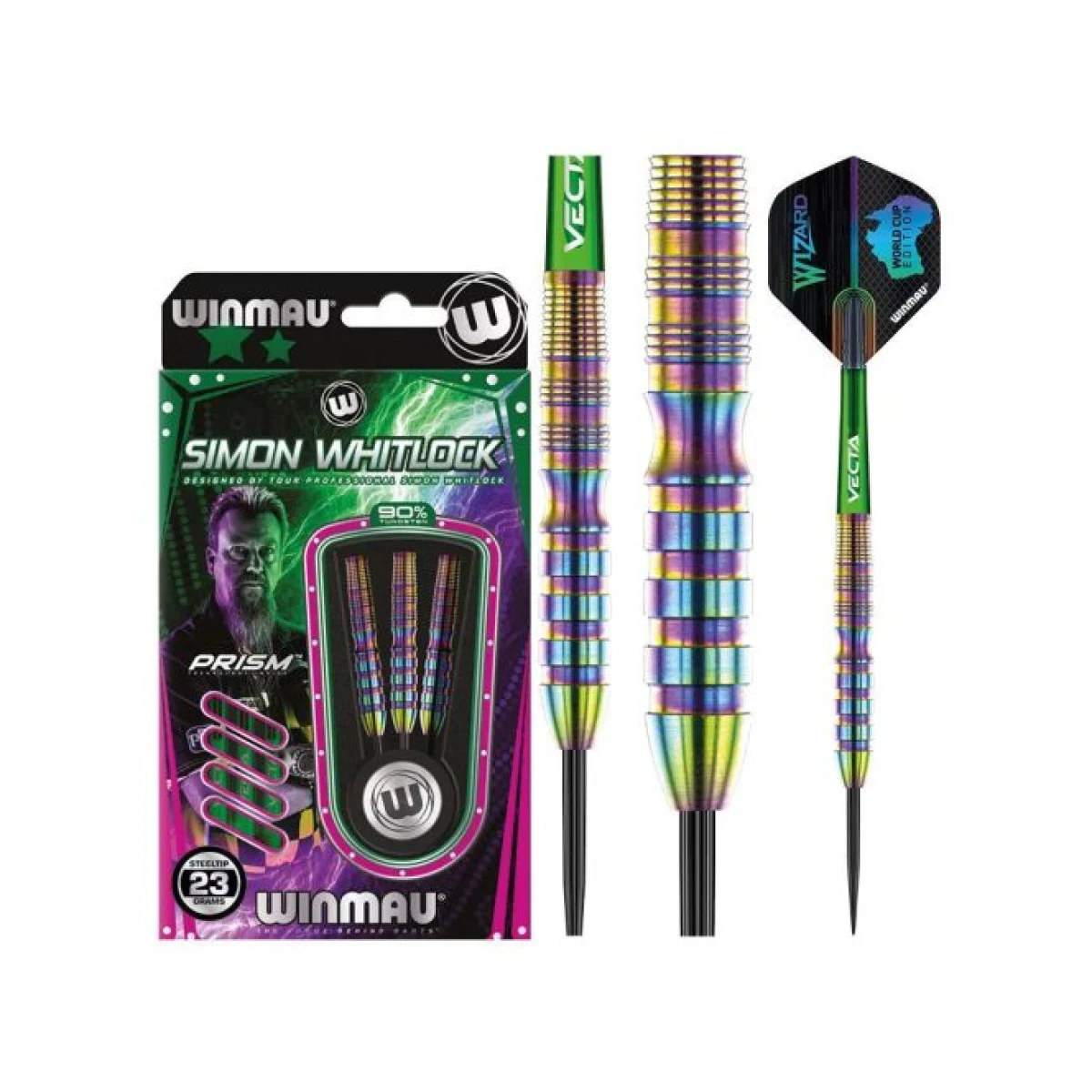 Dart szett Winmau steel Simon Whitlock World Cup Rainbow SE 23g, 90% · záber 5