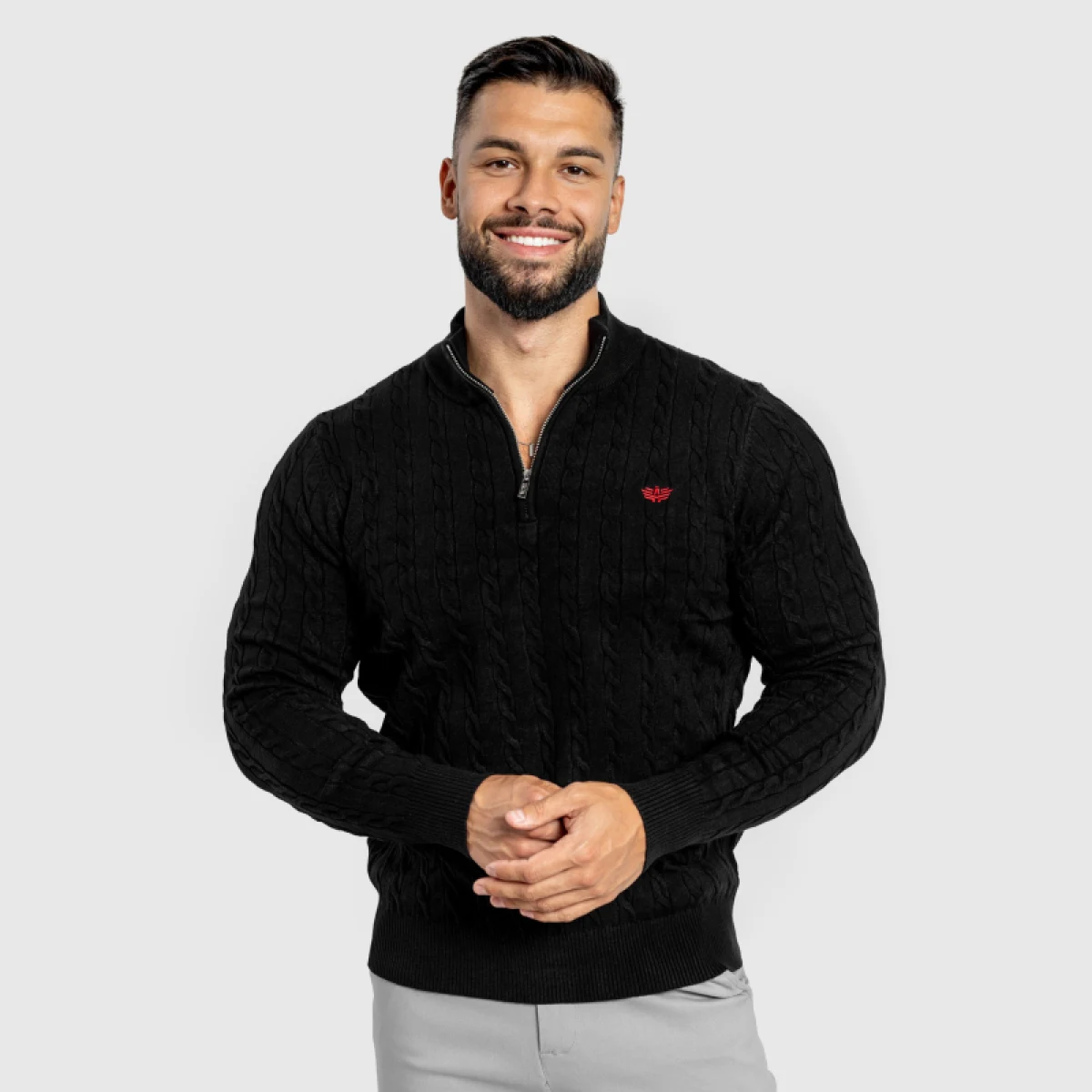 Férfi kötött pulóver Iron Aesthetics Cable Knit, fekete · záber 5