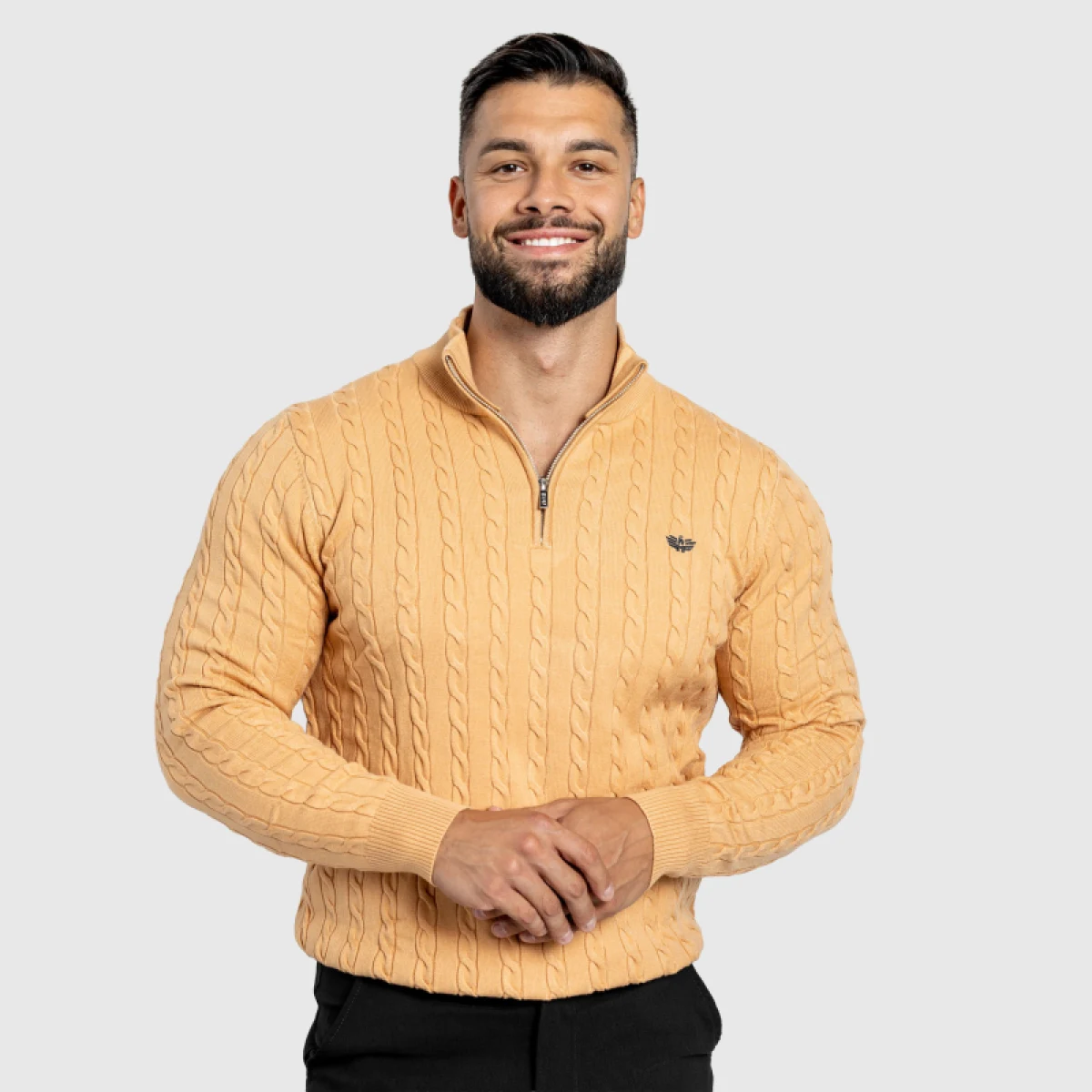 Férfi kötött pulóver Iron Aesthetics Cable Knit, camel · záber 3