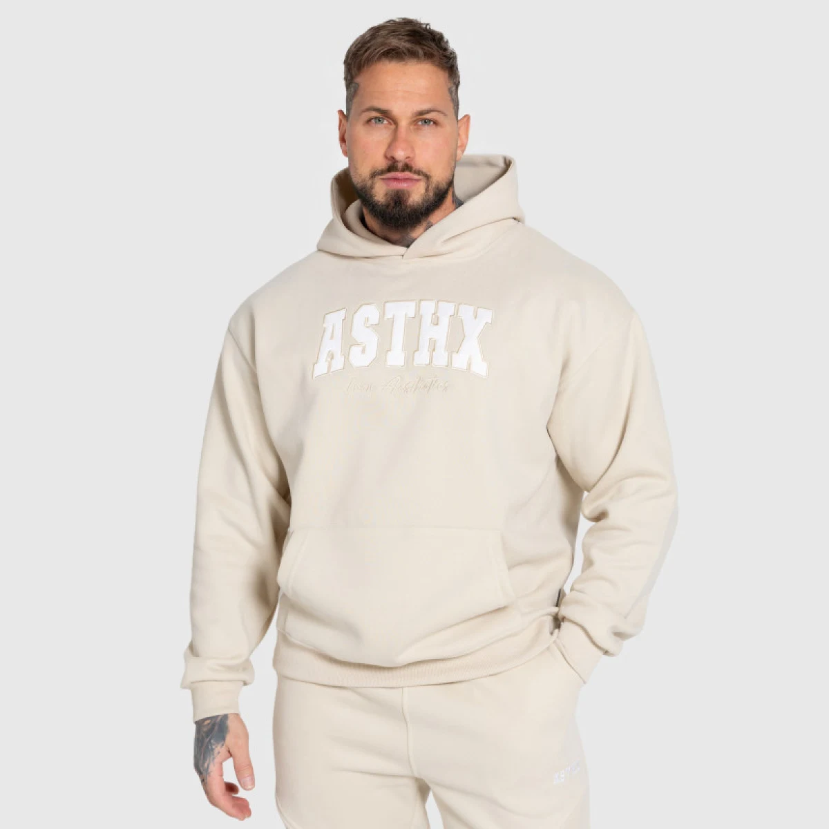 Oversized pulcsi Iron Aesthetics ASTHX, bézs · záber 4