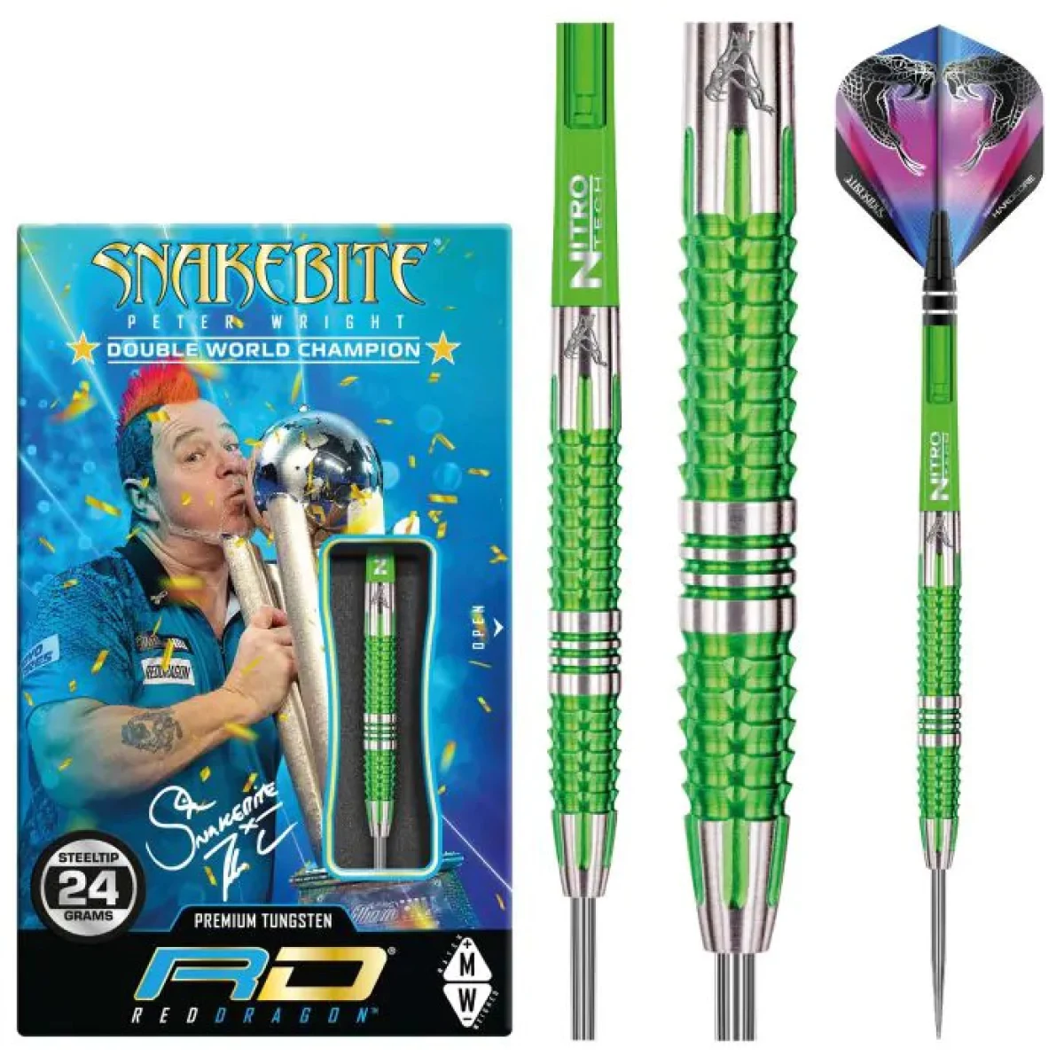 Dart szett Red Dragon steel Peter Wright Snakebite Mamba 24g, 90% gravírozott · záber 7