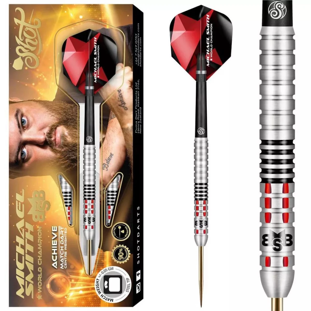 darts szett steel Shot Michael Smith Achieve 25g, 90% wolfram · záber 10