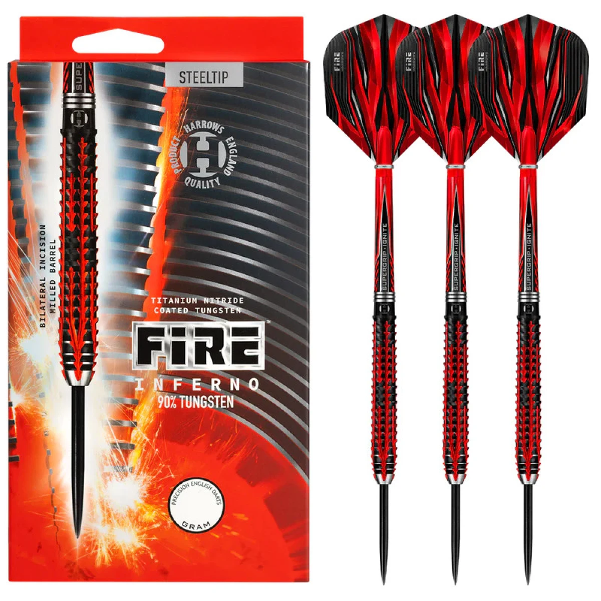 Dart szett Harrows steel 24g, Fire Inferno 90% wolfram gravírozott · záber 1
