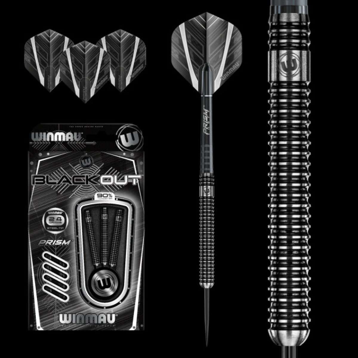 Dart szett Winmau steel BLACKOUT 90% wolfram 24g gravírozott · záber 7