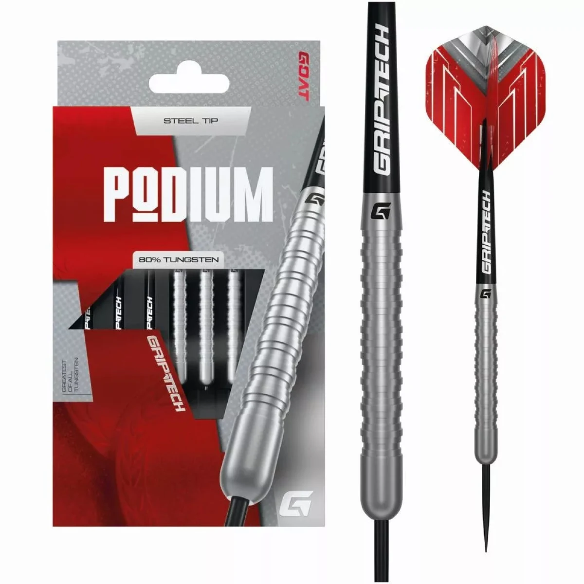 Darts szett steel GOAT Podium Silver, 22g, 80% gravírozott · záber 1