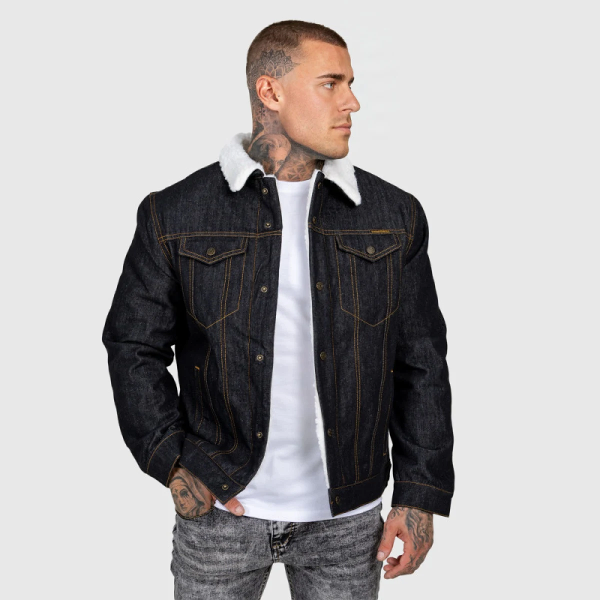 Férfi farmerkabát Iron Aesthetics Sherpa, fekete · záber 3