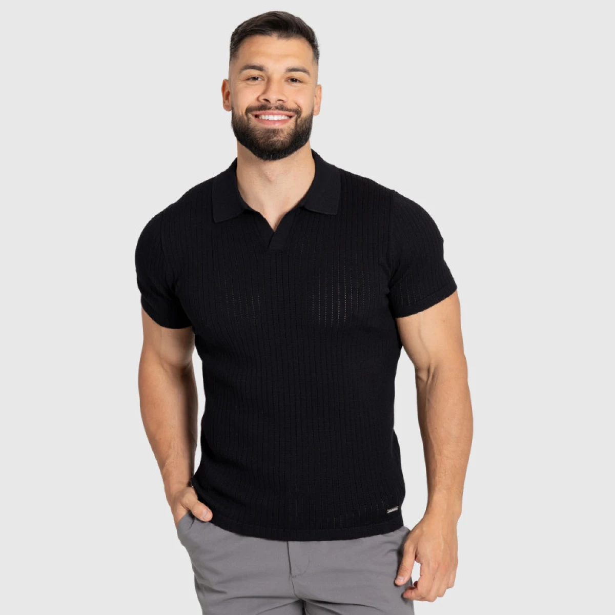 Férfi póló Iron Aesthetics Polo Knit, fekete · záber 1