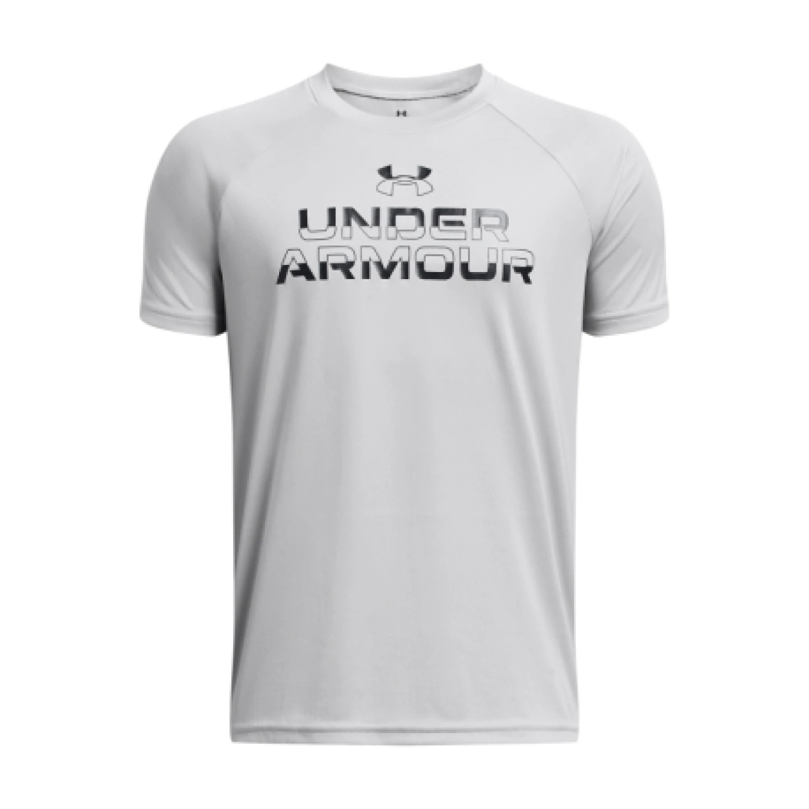 Fiú edzőpóló rövid ujjú UNDER ARMOUR UA Tech Split Wordmark SS-GRY · záber 1