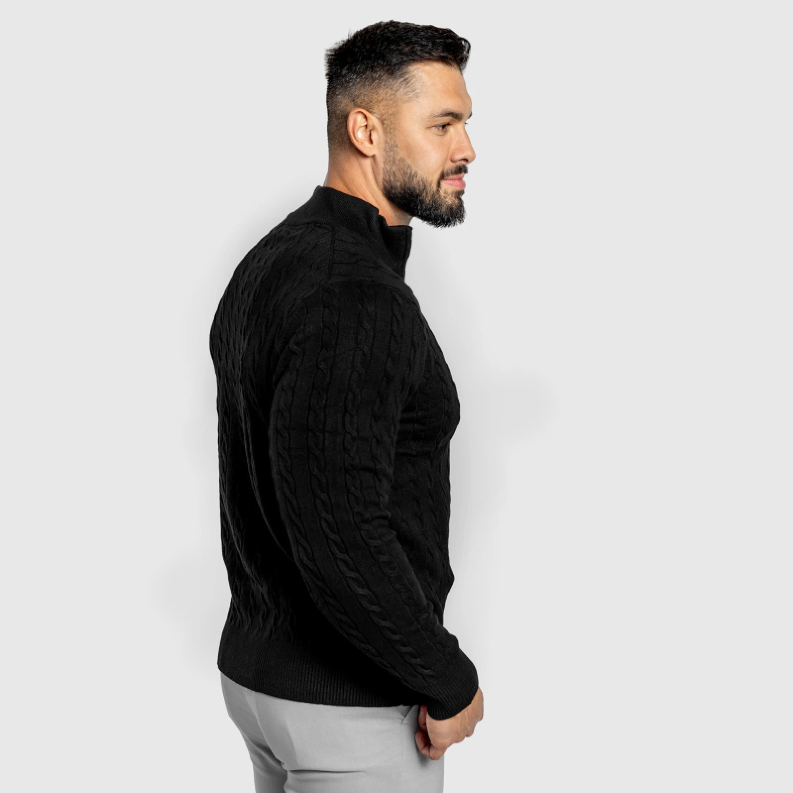 Férfi kötött pulóver Iron Aesthetics Cable Knit, fekete · záber 4