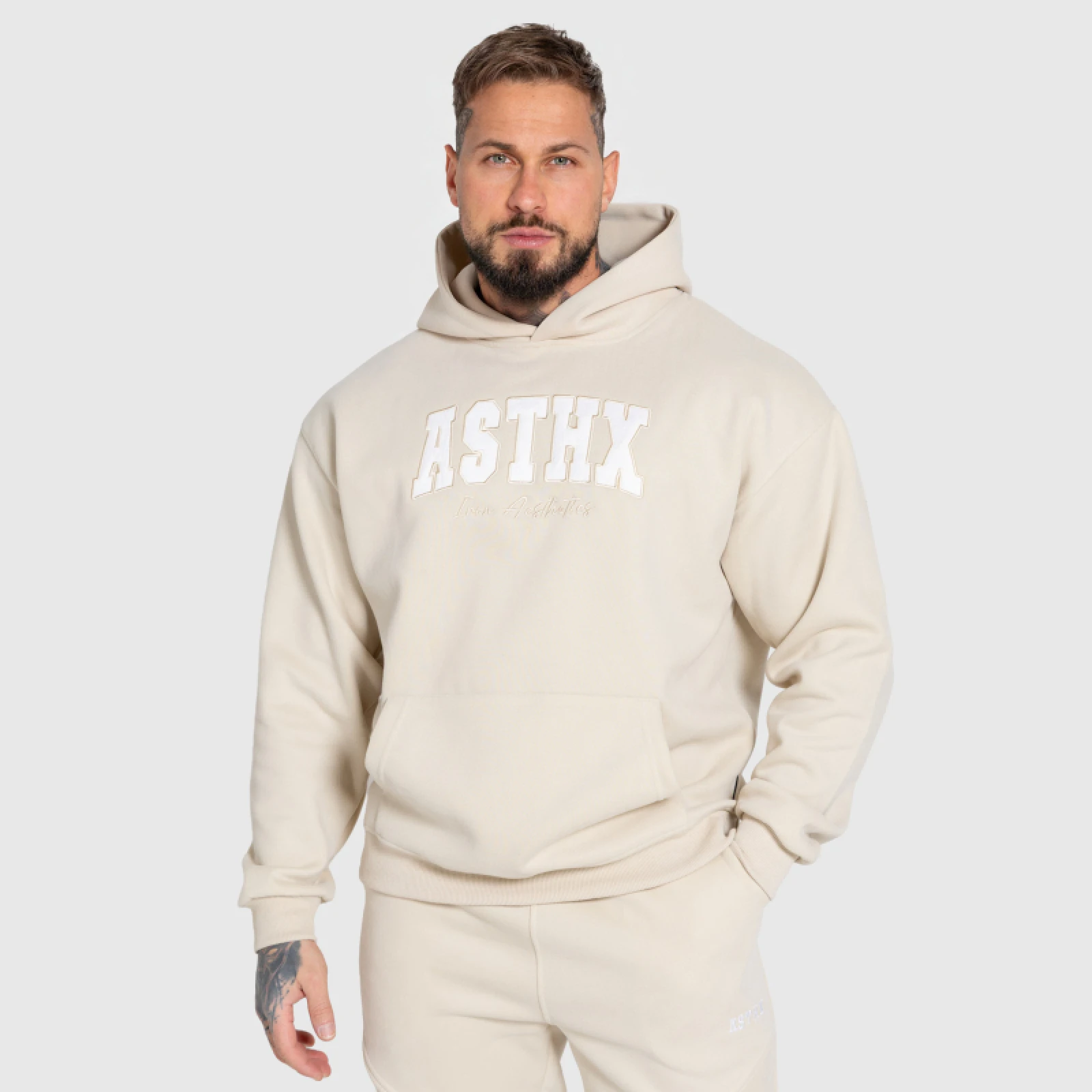 Oversized pulcsi Iron Aesthetics ASTHX, bézs · záber 4