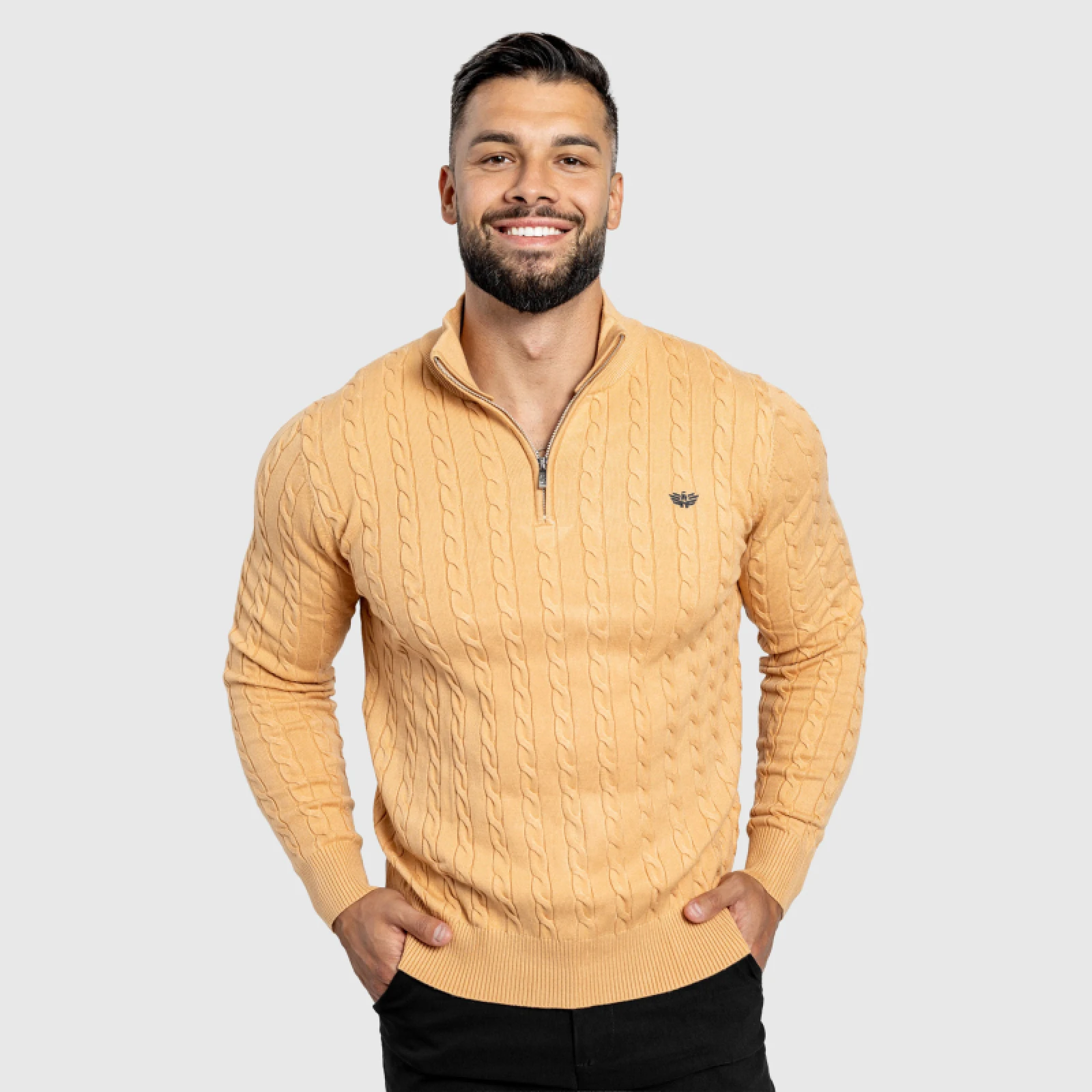 Férfi kötött pulóver Iron Aesthetics Cable Knit, camel · záber 2
