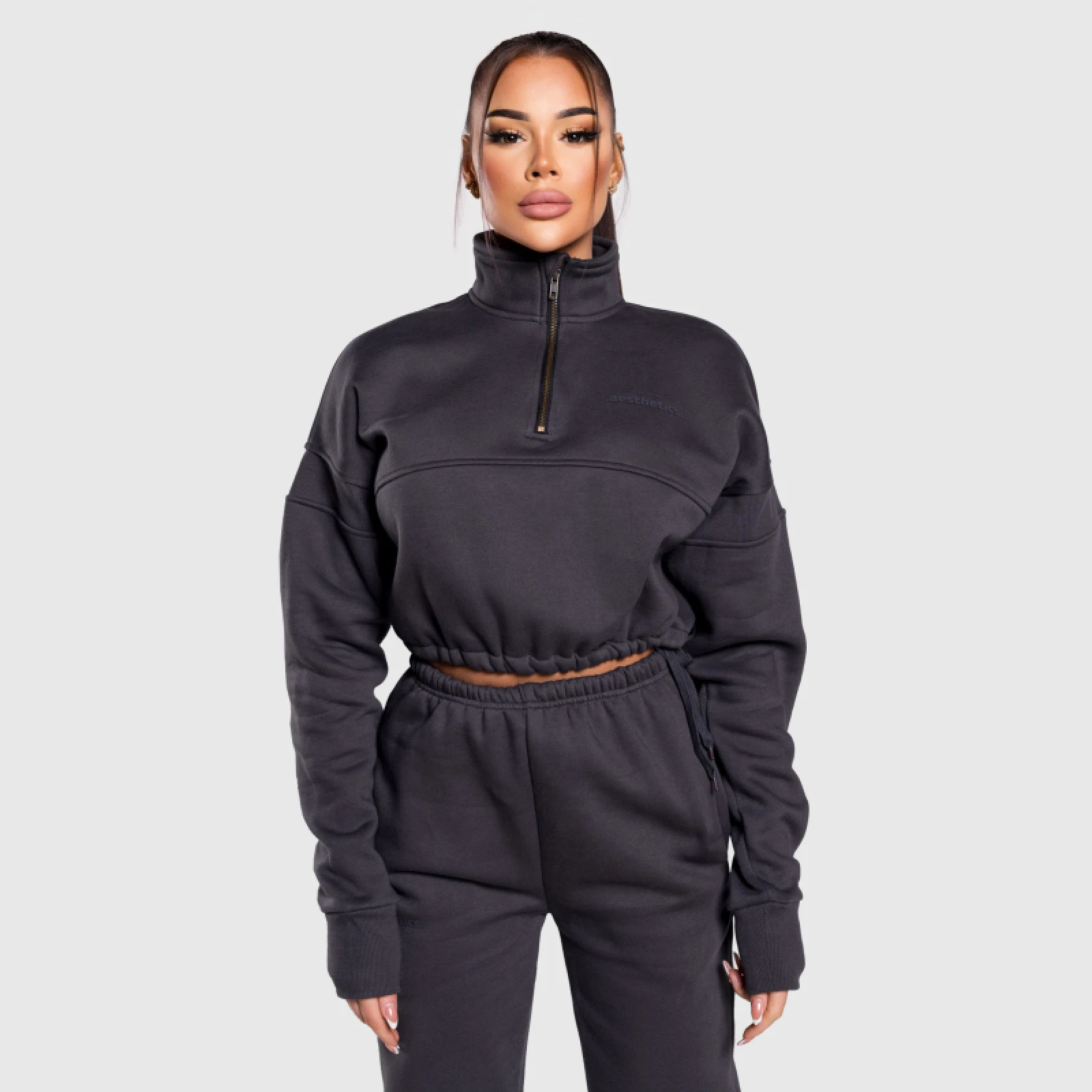 Női crop pulcsi Iron Aesthetics Simone, szürke · záber 3