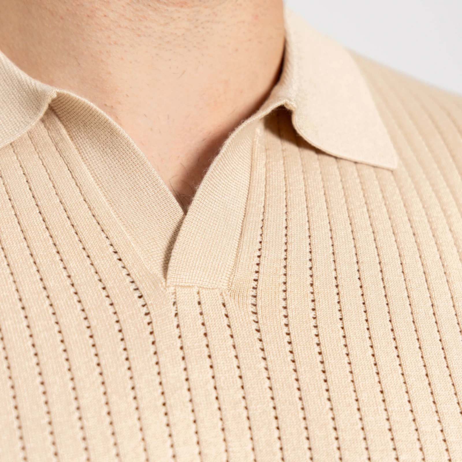 Férfi póló Iron Aesthetics Polo Knit, bézs · záber 5