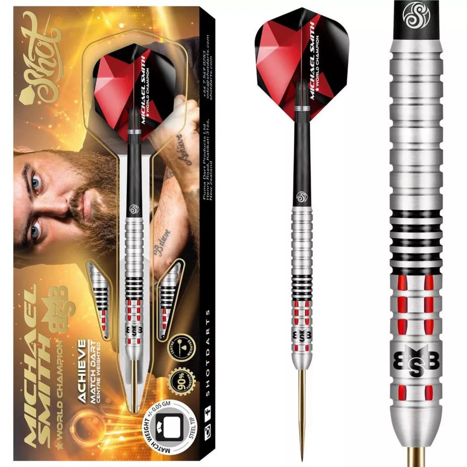 darts szett steel Shot Michael Smith Achieve 25g, 90% wolfram · záber 10