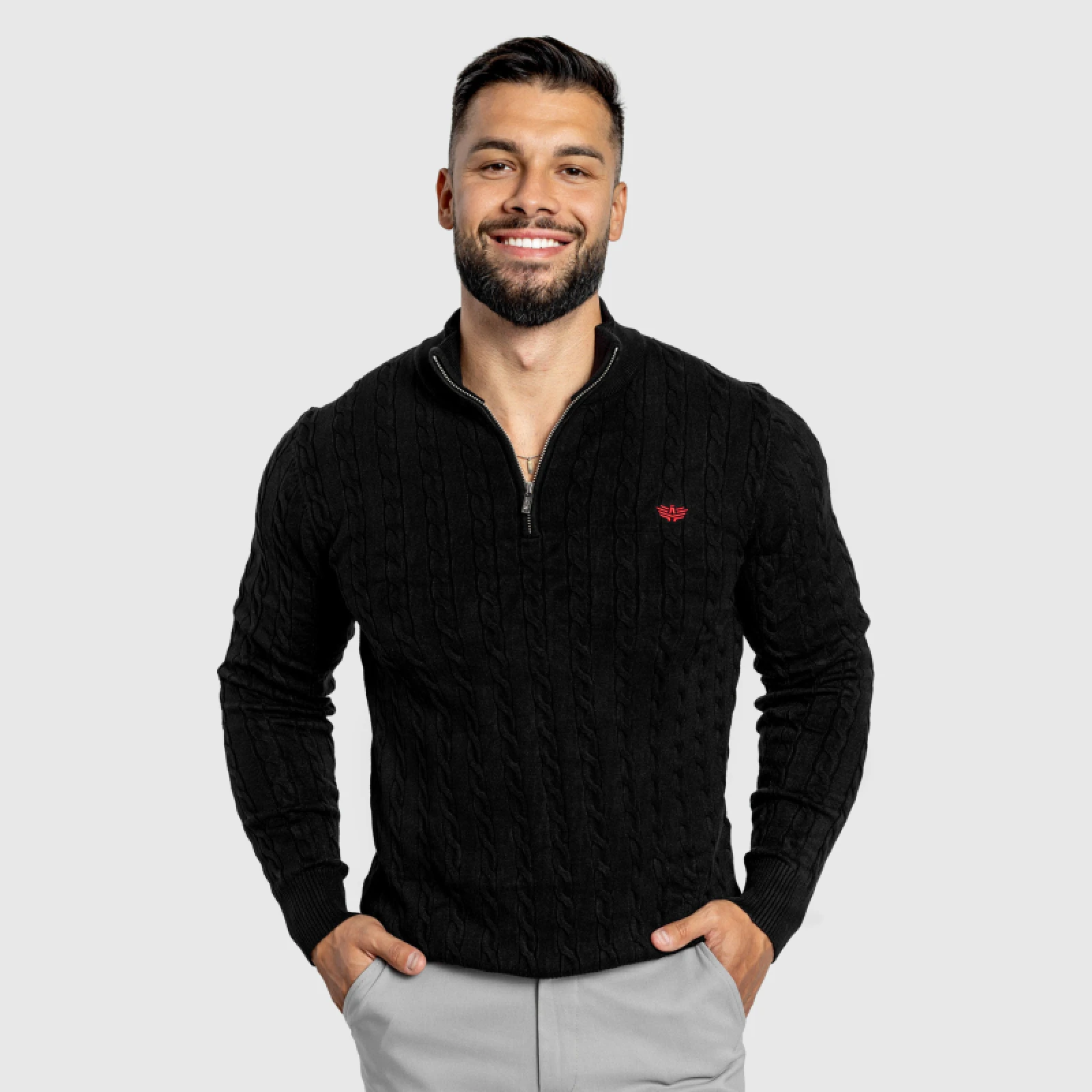Férfi kötött pulóver Iron Aesthetics Cable Knit, fekete · záber 1