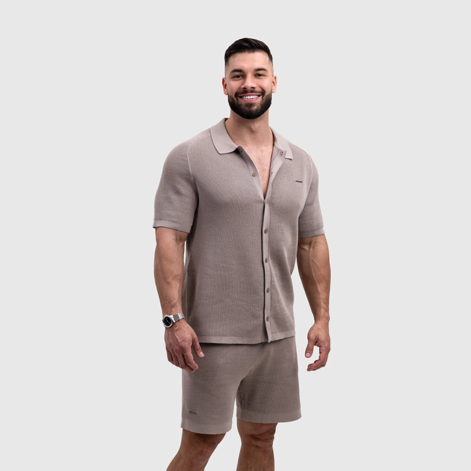 Férfi kötött ing Iron Aesthetics Vibe, bézs · záber 5