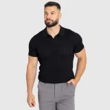 Férfi póló Iron Aesthetics Polo Knit, fekete · záber 2