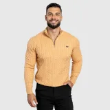 Férfi kötött pulóver Iron Aesthetics Cable Knit, camel · záber 1
